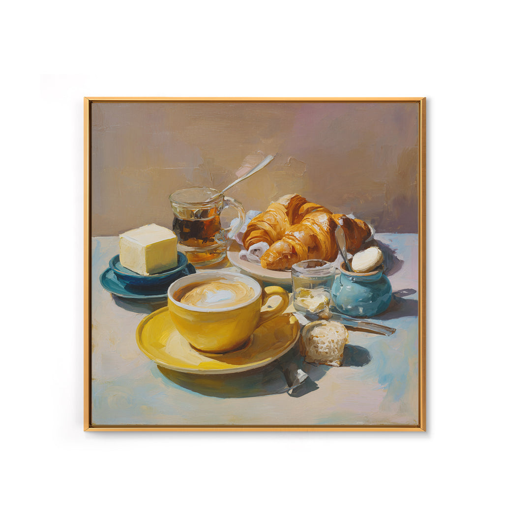 French Bistro Coffee and Croissant Still Life Canvas Print, Restaurant Art, Bedroom Wall Art, Restaurant Decor, Bistro, RES-1x1-6