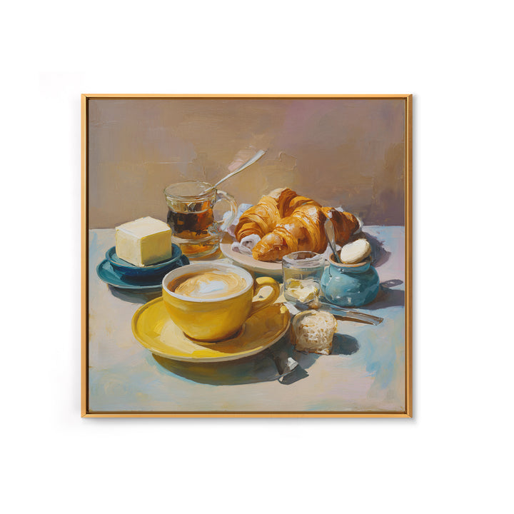 French Bistro Coffee and Croissant Still Life Canvas Print, Restaurant Art, Bedroom Wall Art, Restaurant Decor, Bistro, RES-1x1-6