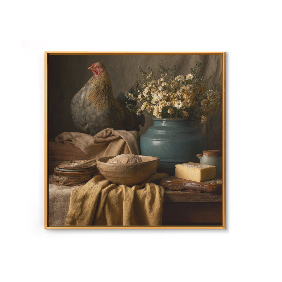 Rooster and Herbs for Farmhouse Restaurant Mood Framed Canvas Print, Restaurant Art, Canvas Print, Restaurant Decor, Bistro, RES-1x1-68