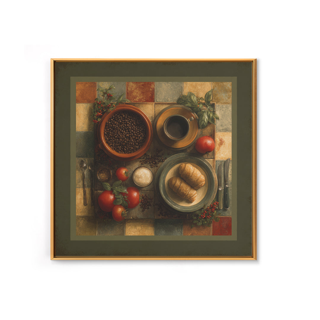 Coffee Beans and Pastry Arrangement Framed Canvas Print, Restaurant Art, Stained Glass Art, Restaurant Decor, Fine Art, Bistro, RES-1x1-70