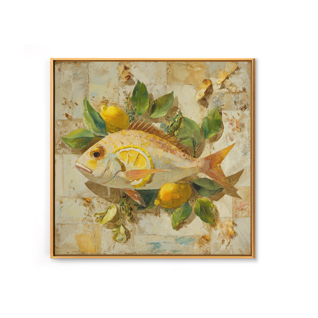 Fresh Fish with Lemon and Herbs Framed Canvas Print, Restaurant Art, Cool Wall Art, Restaurant Decor, Fine Art, Bistro, RES-1x1-71
