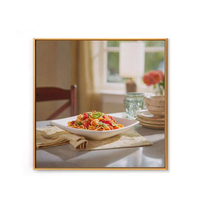 Fresh Pasta with Tomatoes and Basil Framed Canvas Print, Restaurant Art, Fine Art Print, Restaurant Decor, Fine Art, Bistro, RES-1x1-74