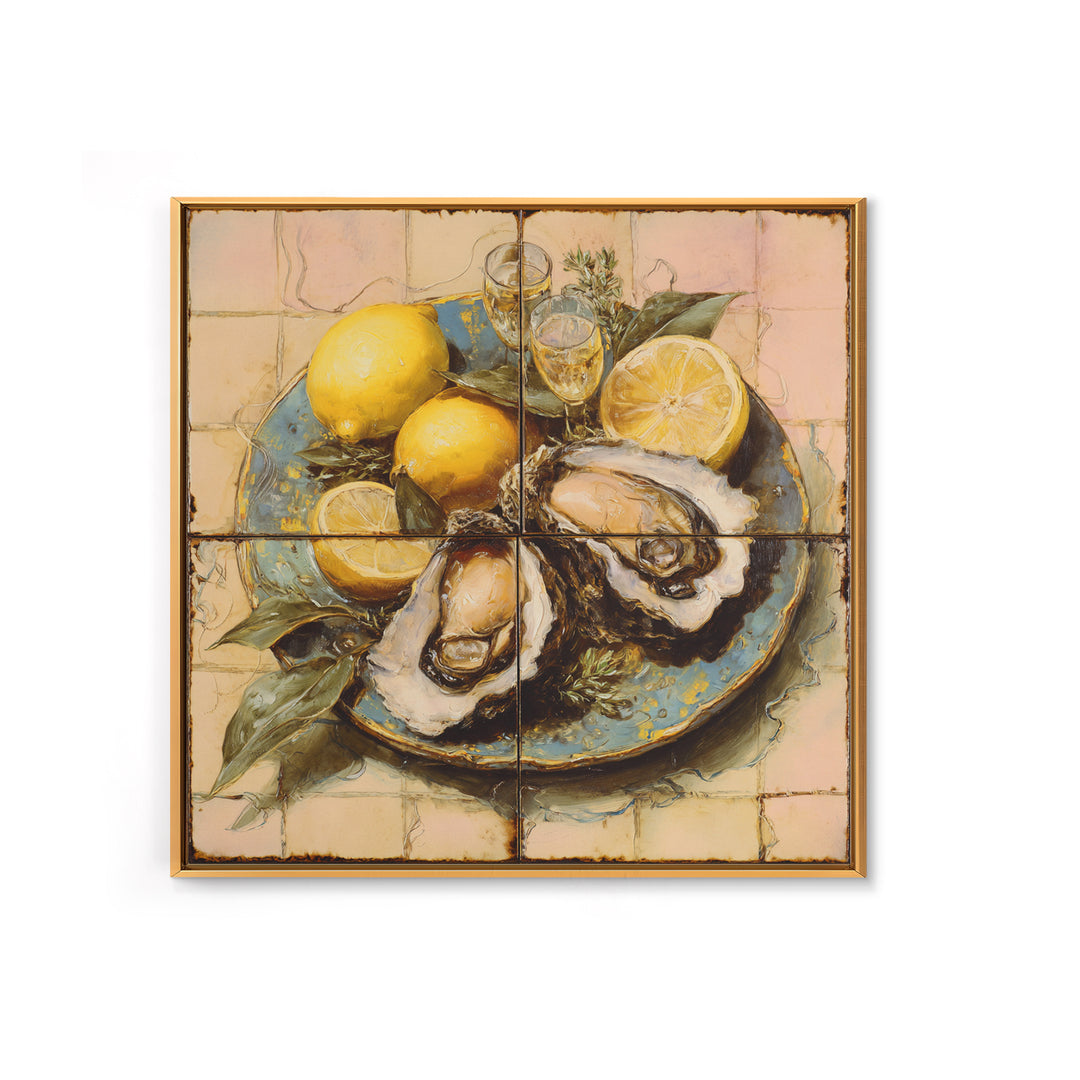 Oyster Platter with Lemons and Champagne Canvas Print, Restaurant Art, Statement Artwork, Restaurant Decor, Fine Art, Bistro, RES-1x1-75