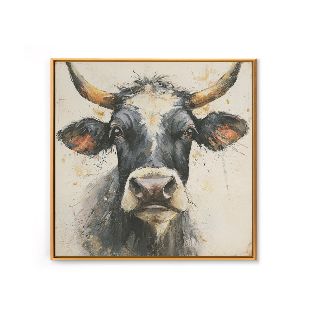Steakhouse Black and Gold Bull Portrait Framed Canvas Print, Restaurant Art, Boho Decor, Restaurant Decor, Fine Art, Bistro, RES-1x1-79