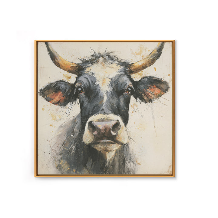 Steakhouse Black and Gold Bull Portrait Framed Canvas Print, Restaurant Art, Boho Decor, Restaurant Decor, Fine Art, Bistro, RES-1x1-79