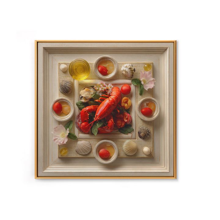 Seafood Lobster and Shell Arrangement Framed Canvas Print, Restaurant Art, Fine Art Print, Restaurant Decor, Fine Art, Bistro, RES-1x1-80