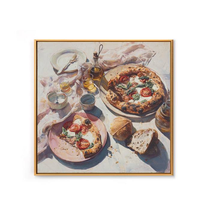 Pizzeria Tomato Basil and Mozzarella Still Life Canvas Print, Restaurant Art, Boho Decor, Restaurant Decor, Oil Painting, RES-1x1-82