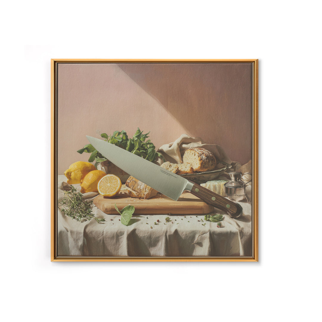 Chef Knife Herbs and Cutting Board Still Canvas Print, Restaurant Art, Minimalist Decor, Restaurant Decor, Fine Art, Bistro, RES-1x1-85