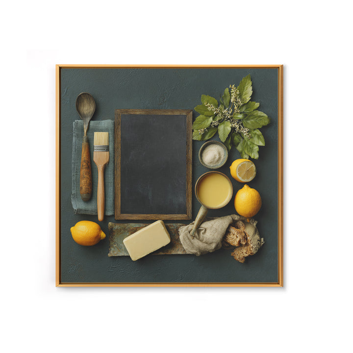 Blackboard Menu Feeling Without Readable Text Framed Canvas Print, Restaurant Art, Wall Art, Restaurant Decor, Oil Painting, RES-1x1-93