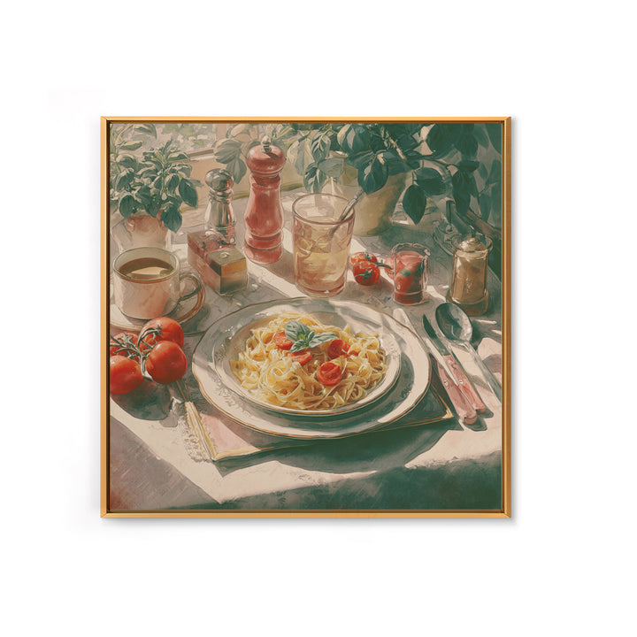 Fresh Pasta with Tomatoes and Basil Canvas Print, Restaurant Art, Textured Painting, Restaurant Decor, Fine Art, Bistro, RES-1x1-98