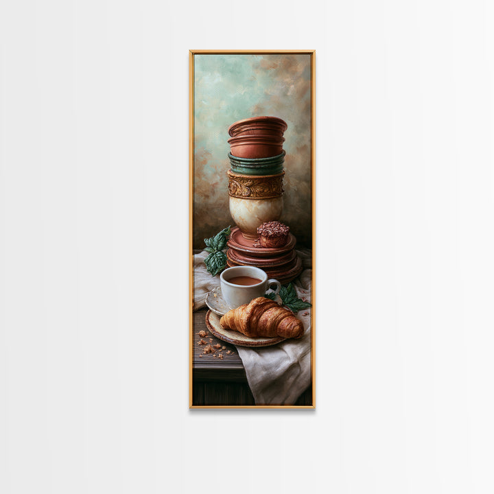 French Bistro Coffee and Croissant Still Life Canvas Print, Restaurant Art, Neutral Decor, Restaurant Decor, Fine Art, Bistro, RES-1x3-18