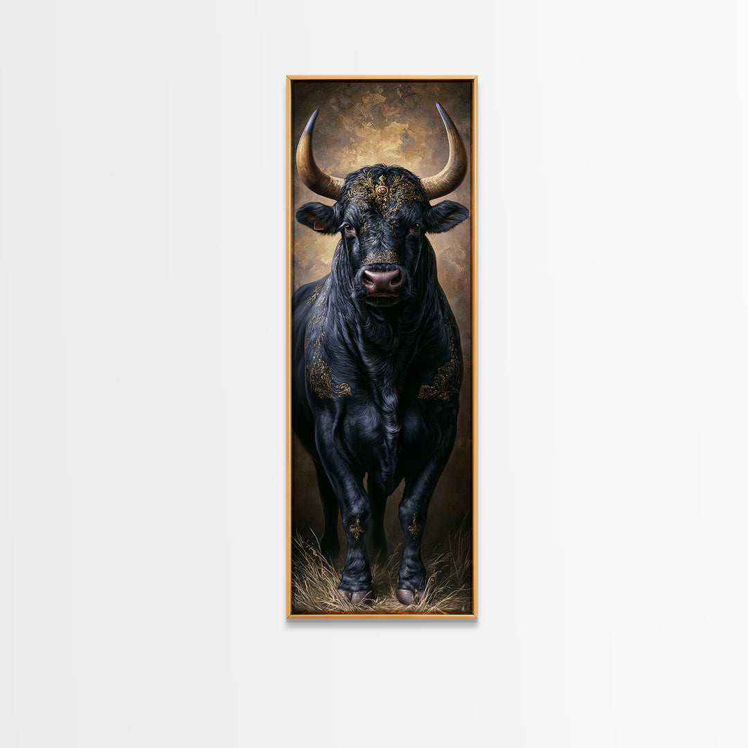Steakhouse Black and Gold Bull Portrait Framed Canvas Print, Restaurant Art, Digital Print, Restaurant Decor, Fine Art, Bistro, RES-1x3-19