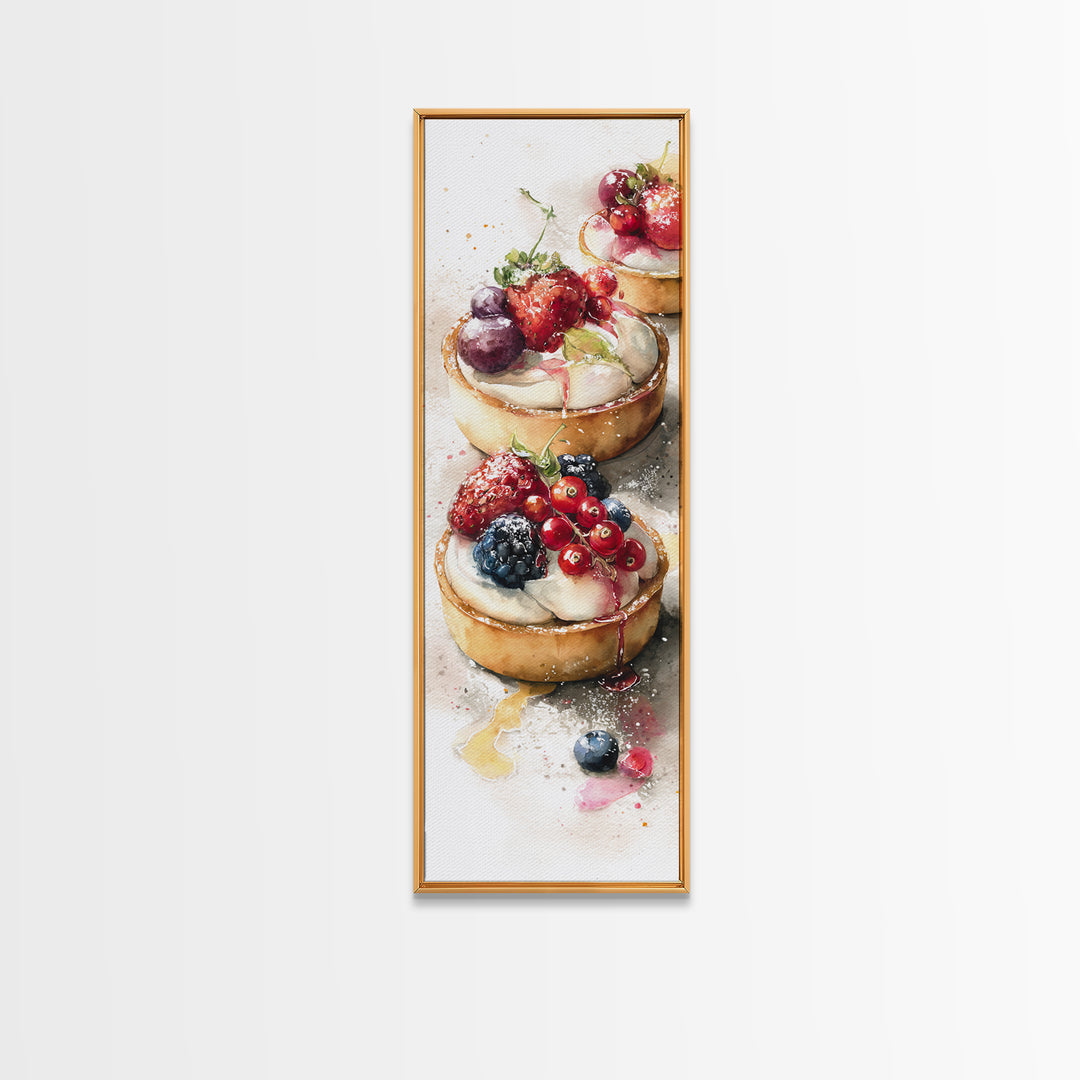 Dessert Tart with Berries and Cream Framed Canvas Print, Restaurant Art, Minimalist Decor, Restaurant Decor, Fine Art, Bistro, RES-1x3-4
