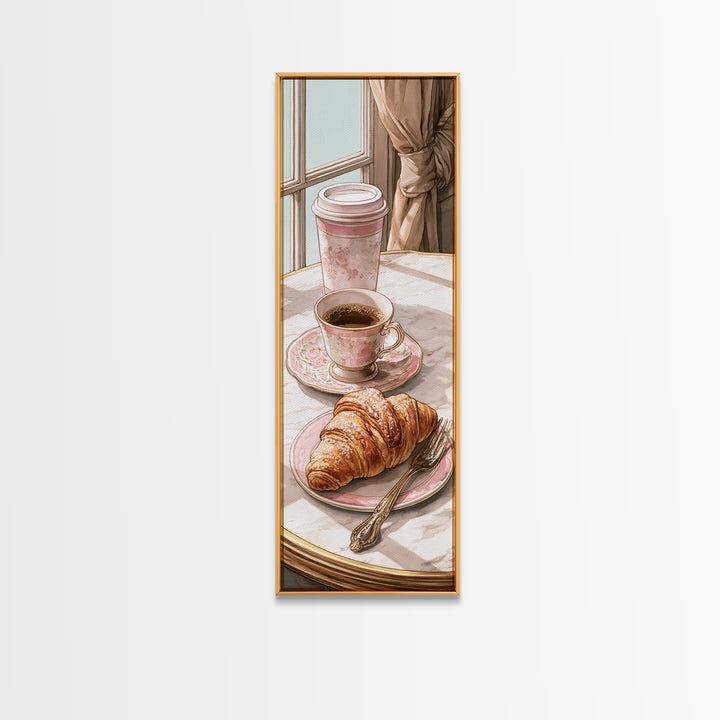 French Bistro Coffee and Croissant Still Life Canvas Print, Restaurant Art, Neutral Decor, Restaurant Decor, Fine Art, Bistro, RES-1x3-42
