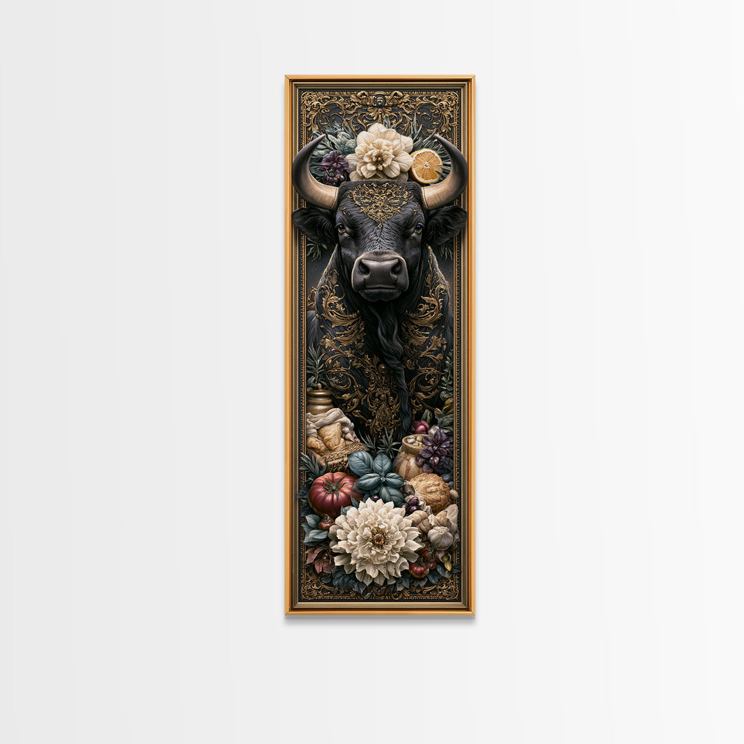 Steakhouse Black and Gold Bull Portrait Canvas Print, Restaurant Art, Living Room Decor, Restaurant Decor, Fine Art, Bistro, RES-1x3-43