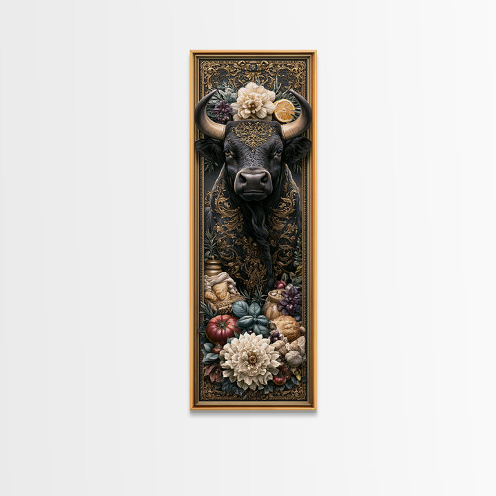 Steakhouse Black and Gold Bull Portrait Canvas Print, Restaurant Art, Living Room Decor, Restaurant Decor, Fine Art, Bistro, RES-1x3-43