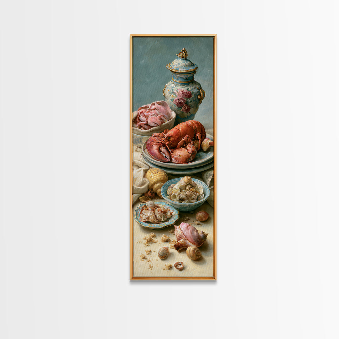 Seafood Lobster and Shell Arrangement Canvas Print, Restaurant Art, Large Wall Art, Restaurant Decor, Fine Art, Bistro, RES-1x3-44
