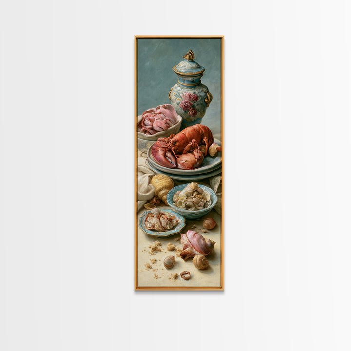 Seafood Lobster and Shell Arrangement Canvas Print, Restaurant Art, Large Wall Art, Restaurant Decor, Fine Art, Bistro, RES-1x3-44
