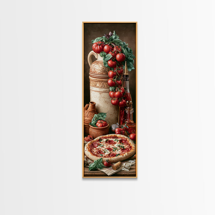 Pizzeria Tomato Basil and Mozzarella Still Life Framed Canvas Print, Restaurant Art, Modern Decor, Restaurant Decor, Bistro, RES-1x3-46