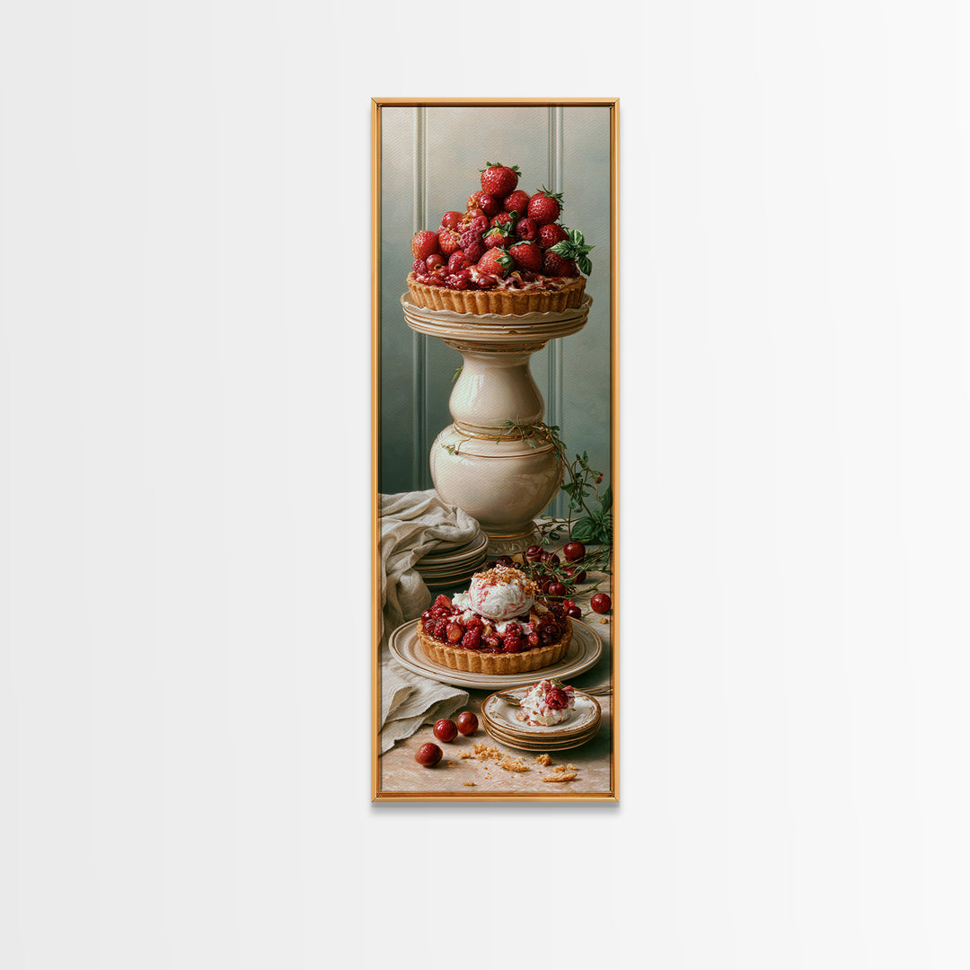 Dessert Tart with Berries and Cream Framed Canvas Print, Restaurant Art, Canvas Wall Art, Restaurant Decor, Fine Art, Bistro, RES-1x3-52