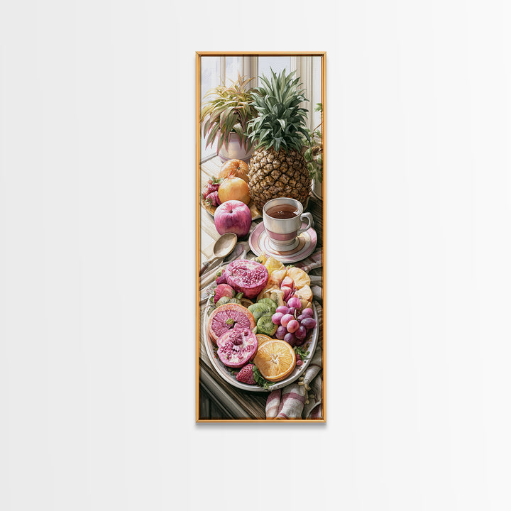Tropical Fruit Platter Framed Canvas Print, Restaurant Art, Food Art, Restaurant Decor, Oil Painting, Bistro, Minimalist Decor, RES-1x3-54