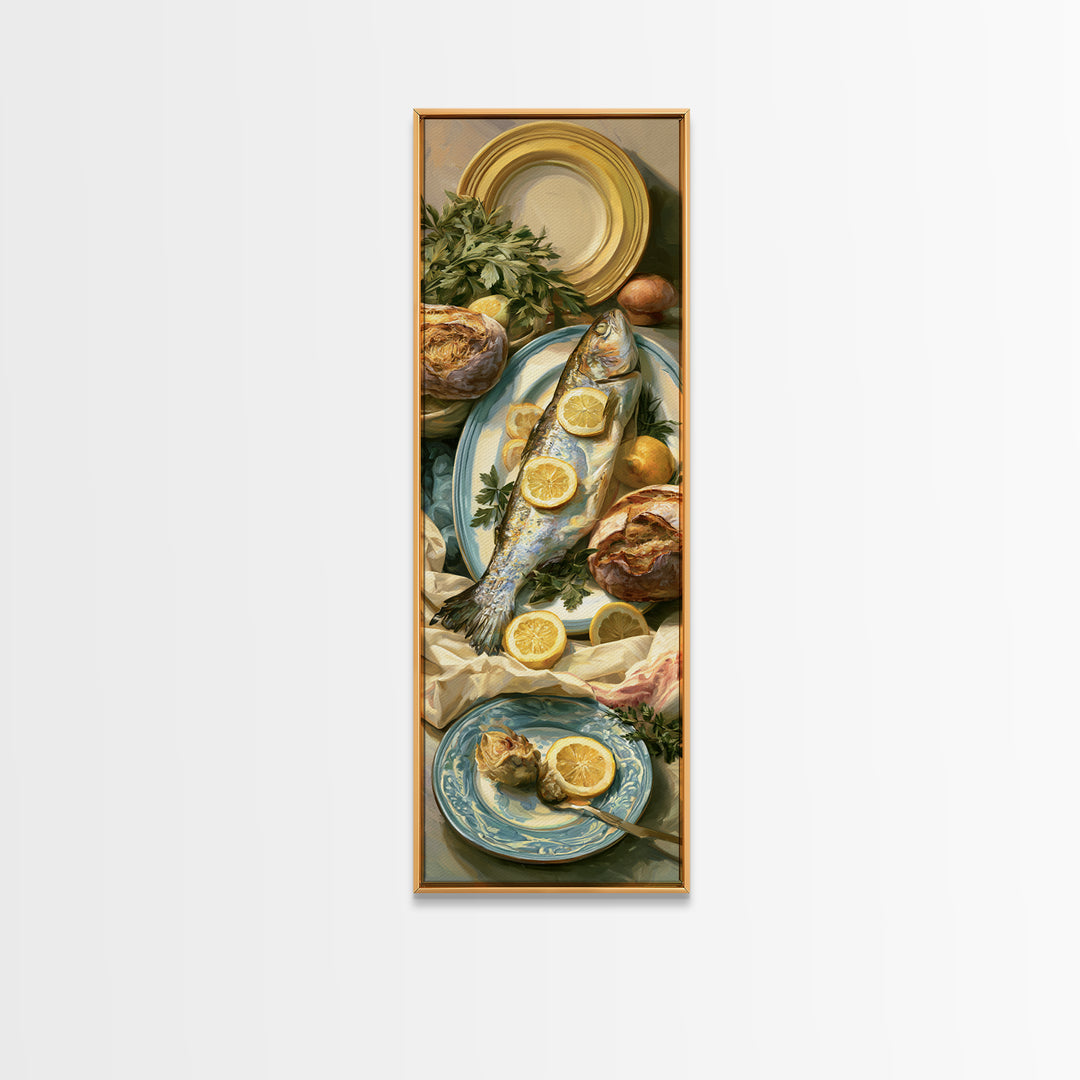 Fresh Fish with Lemon and Herbs Canvas Print, Restaurant Art, Canvas Print, Restaurant Decor, Bistro, Statement Artwork, RES-1x3-59