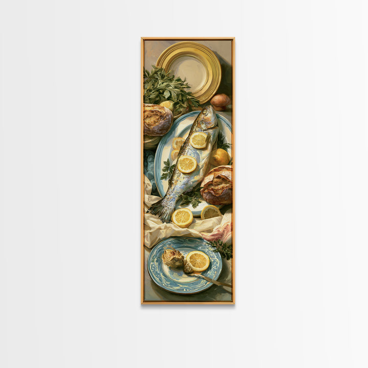 Fresh Fish with Lemon and Herbs Canvas Print, Restaurant Art, Canvas Print, Restaurant Decor, Bistro, Statement Artwork, RES-1x3-59