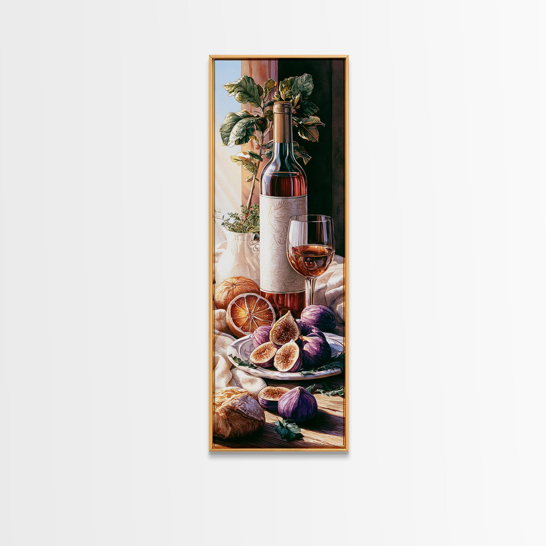 Wine Bottle and Figs Framed Canvas Print, Restaurant Art, Art Print, Restaurant Decor, Fine Art, Bistro, Kitchen Art, RES-1x3-61