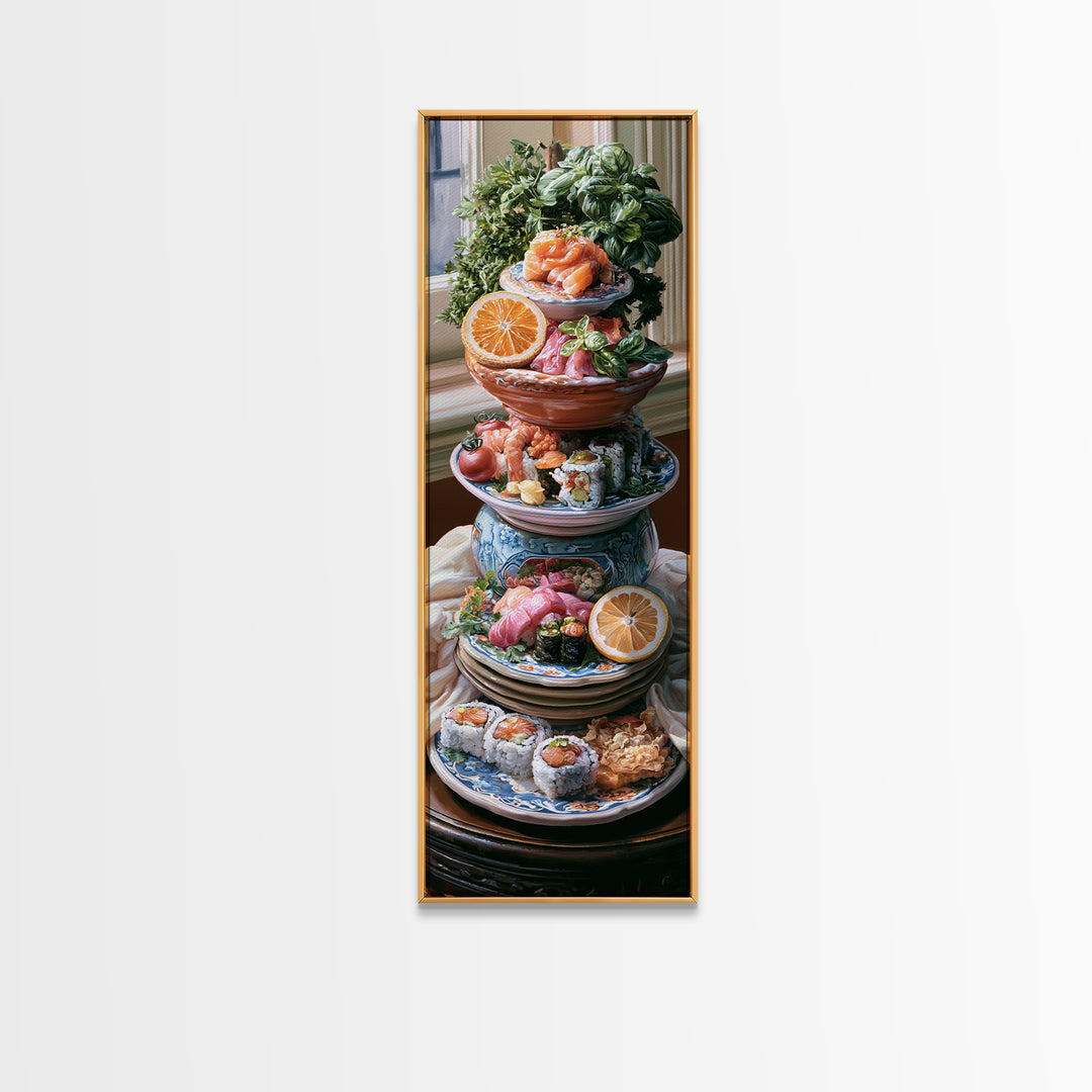 Sushi Fish and Ceramic Plate Composition Canvas Print, Restaurant Art, Printable Wall Art, Restaurant Decor, Fine Art, Bistro, RES-1x3-65