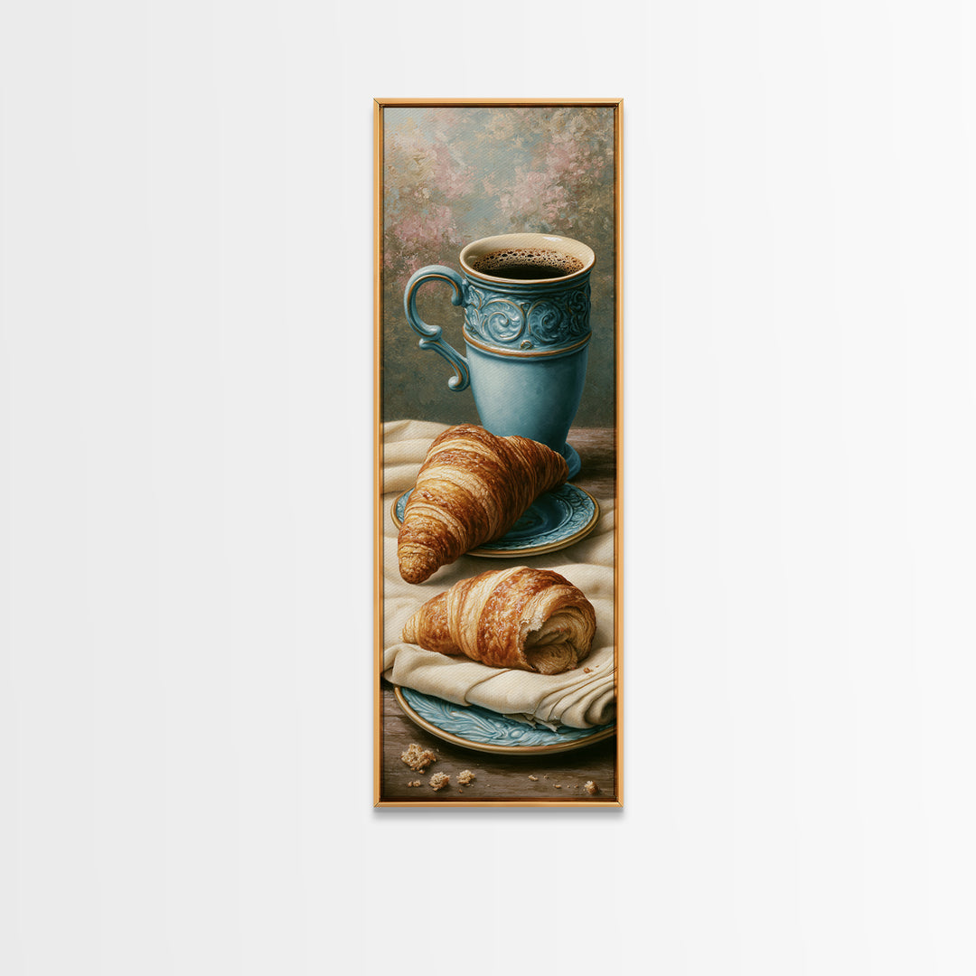 French Bistro Coffee and Croissant Still Life Canvas Print, Restaurant Art, Luxury Decor, Restaurant Decor, Bistro, RES-1x3-66