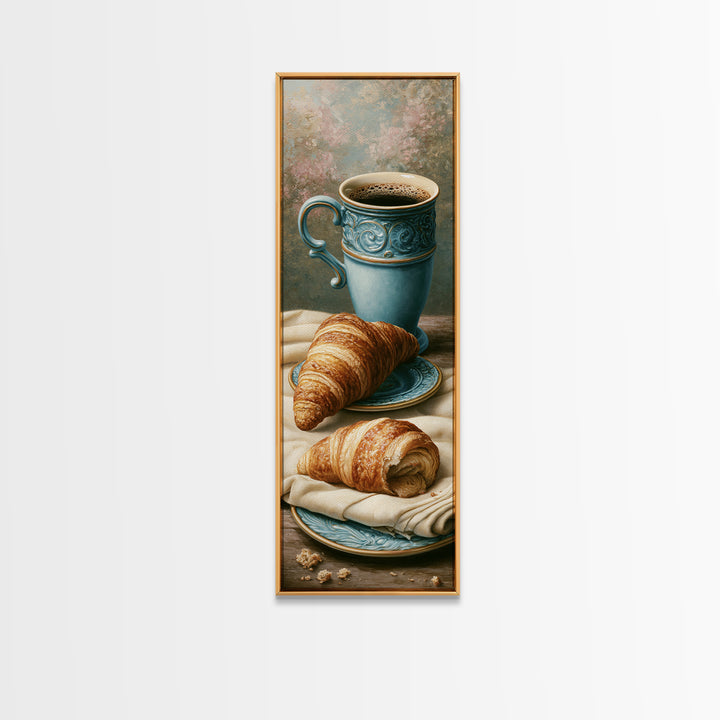 French Bistro Coffee and Croissant Still Life Canvas Print, Restaurant Art, Luxury Decor, Restaurant Decor, Bistro, RES-1x3-66