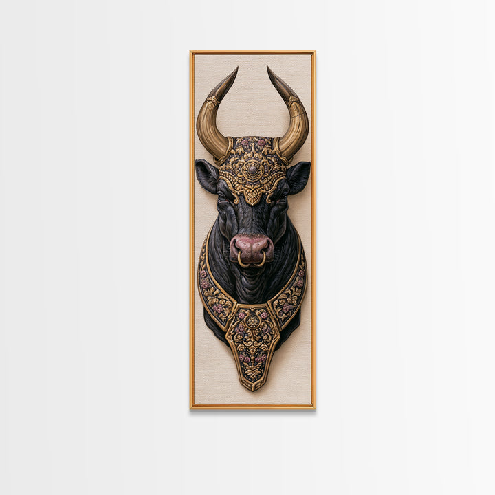 Steakhouse Black and Gold Bull Portrait Canvas Print, Restaurant Art, Bar Decor, Restaurant Decor, Fine Art, Bistro, RES-1x3-67