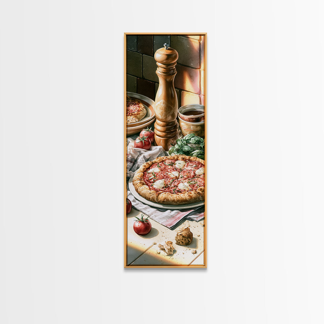 Pizzeria Tomato Basil and Mozzarella Still Life Framed Canvas Print, Restaurant Art, Modern Decor, Restaurant Decor, Bistro, RES-1x3-70