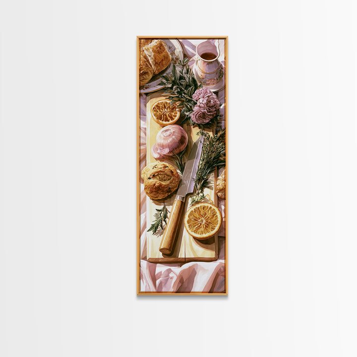Chef Knife Herbs and Cutting Board Still Canvas Print, Restaurant Art, Digital Print, Restaurant Decor, Fine Art, Bistro, RES-1x3-73