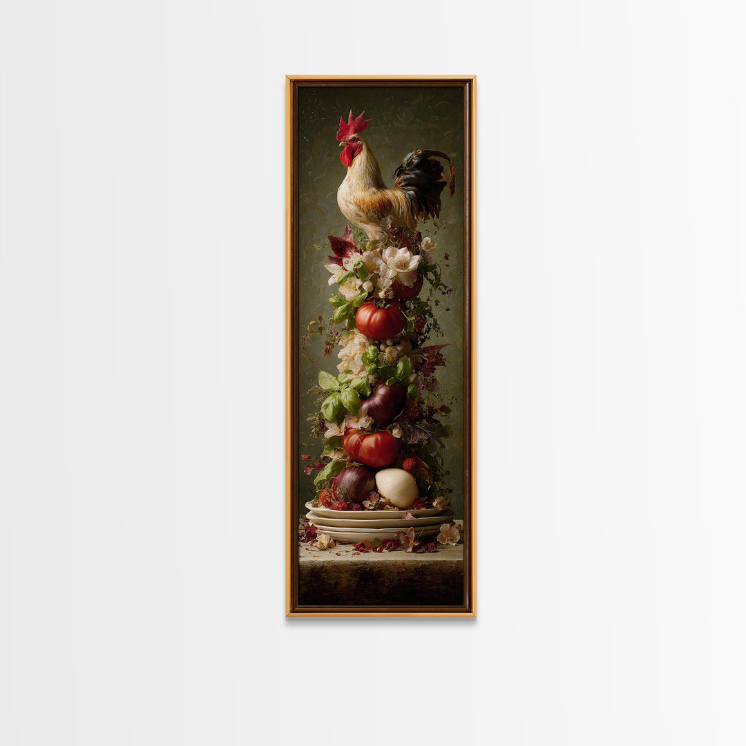 Rooster and Herbs for Farmhouse Restaurant Mood Canvas Print, Restaurant Art, Contemporary Art, Restaurant Decor, Bistro, RES-1x3-8