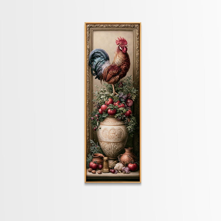 Rooster and Herbs for Farmhouse Restaurant Mood Framed Canvas Print, Restaurant Art, Canvas Print, Restaurant Decor, Bistro, RES-1x3-80