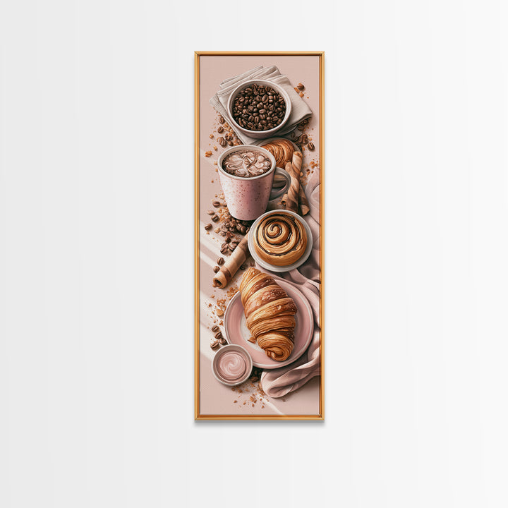 Coffee Beans and Pastry Arrangement Canvas Print, Restaurant Art, Boho Decor, Restaurant Decor, Oil Painting, Bistro, RES-1x3-82