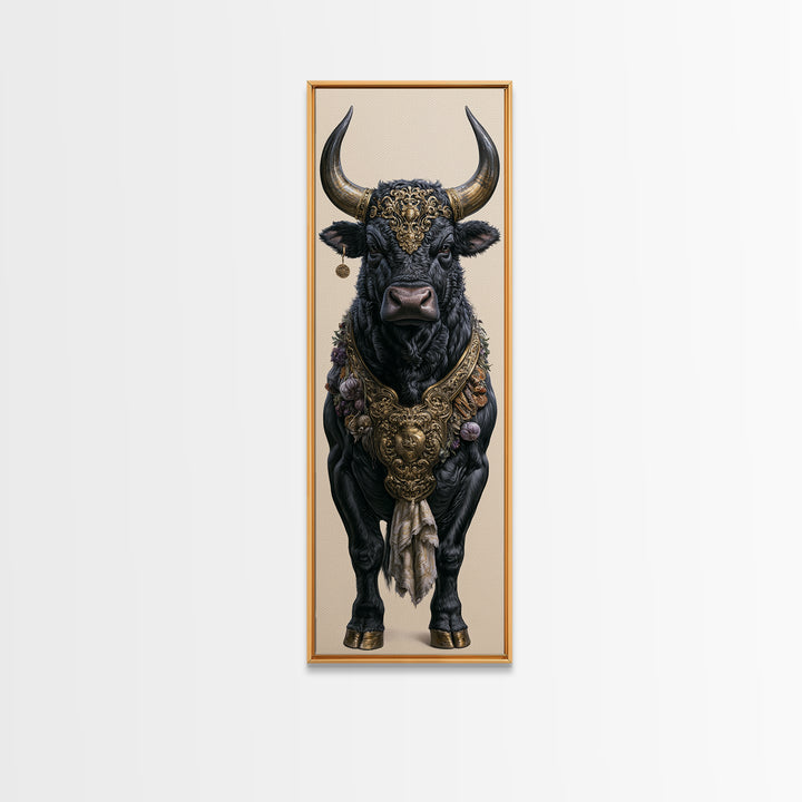 Steakhouse Black and Gold Bull Portrait Framed Canvas Print, Restaurant Art, Boho Decor, Restaurant Decor, Fine Art, Bistro, RES-1x3-91