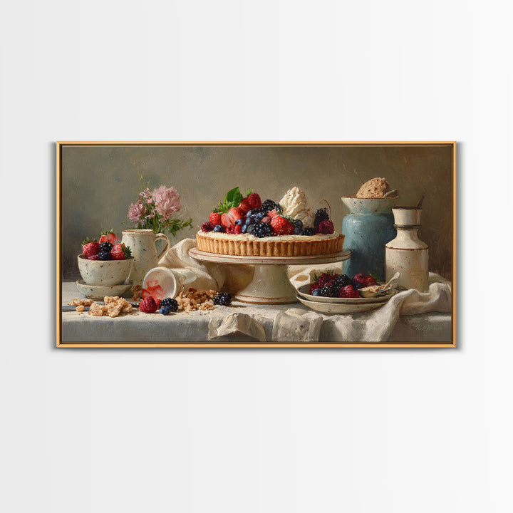 Dessert Tart with Berries and Cream Framed Canvas Print, Restaurant Art, Room Decor, Restaurant Decor, Fine Art, Bistro, RES-2x1-12
