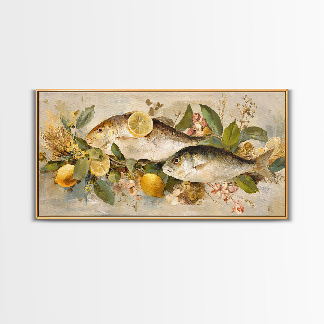 Fresh Fish with Lemon and Herbs Framed Canvas Print, Restaurant Art, Cool Wall Art, Restaurant Decor, Fine Art, Bistro, RES-2x1-19