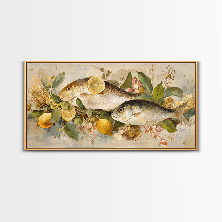 Fresh Fish with Lemon and Herbs Framed Canvas Print, Restaurant Art, Cool Wall Art, Restaurant Decor, Fine Art, Bistro, RES-2x1-19