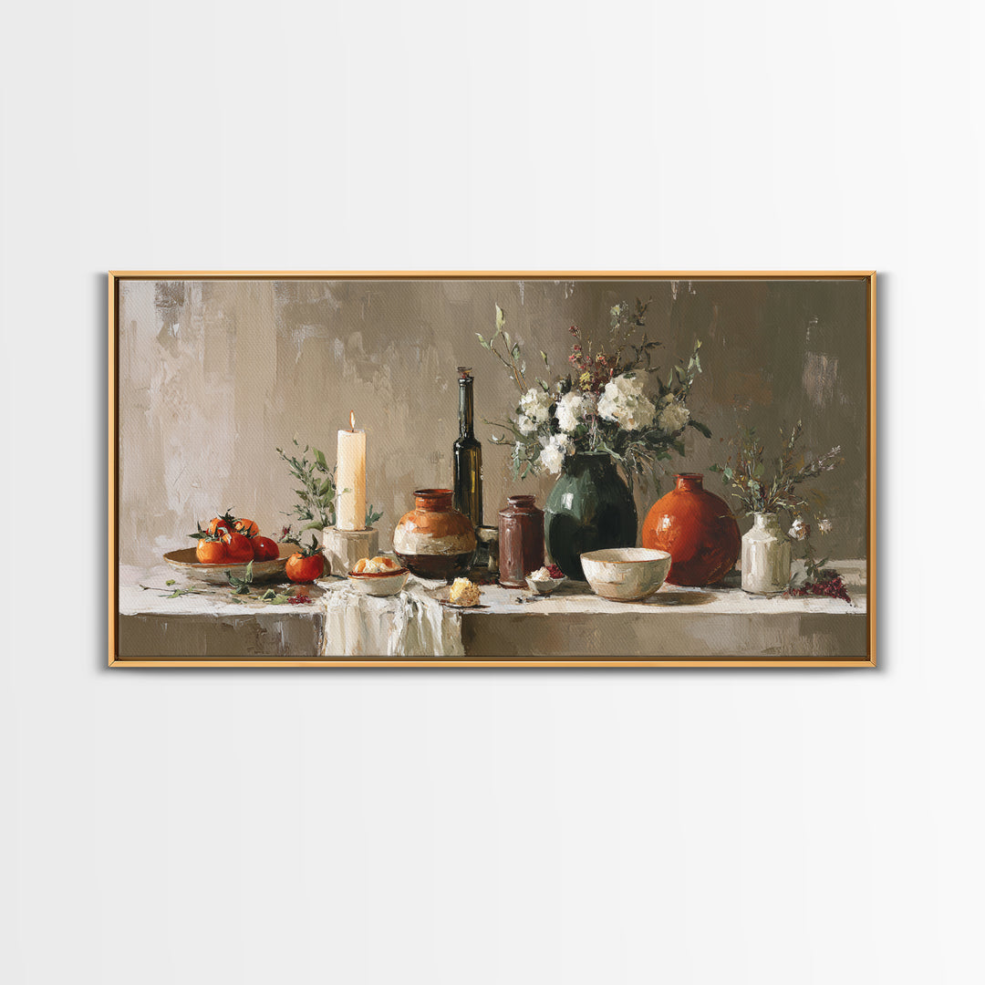 Elegant Table Objects Framed Canvas Print, Restaurant Art, Statement Artwork, Restaurant Decor, Fine Art, Bistro, Art Print, RES-2x1-20