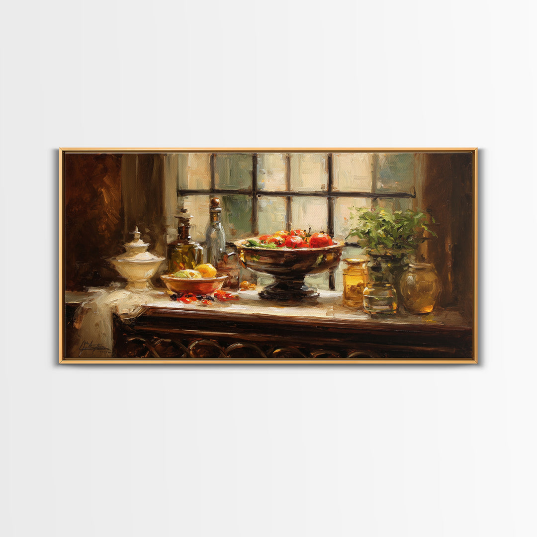 Classic Fruit Bowl Framed Canvas Print, Restaurant Art, Minimalist Decor, Restaurant Decor, Fine Art, Bistro, Kitchen Decor, RES-2x1-24