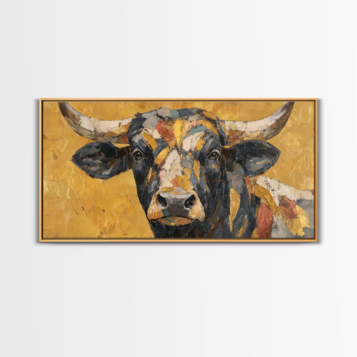 Steakhouse Black and Gold Bull Portrait Framed Canvas Print, Restaurant Art, Digital Print, Restaurant Decor, Fine Art, Bistro, RES-2x1-3