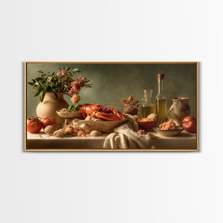 Seafood Lobster and Shell Arrangement Canvas Print, Restaurant Art, Printable Wall Art, Restaurant Decor, Fine Art, Bistro, RES-2x1-52