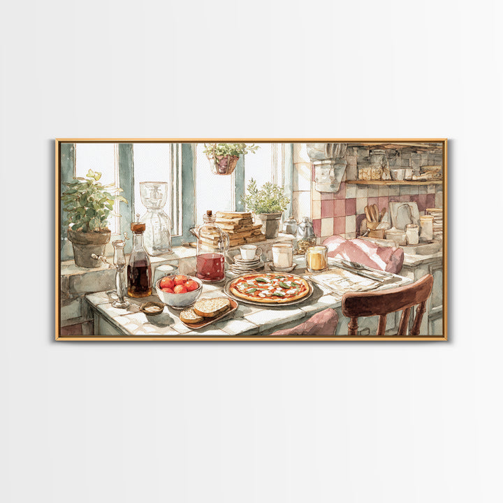 Pizzeria Tomato Basil and Mozzarella Still Life Canvas Print, Restaurant Art, Art Print, Restaurant Decor, Fine Art, Bistro, RES-2x1-54