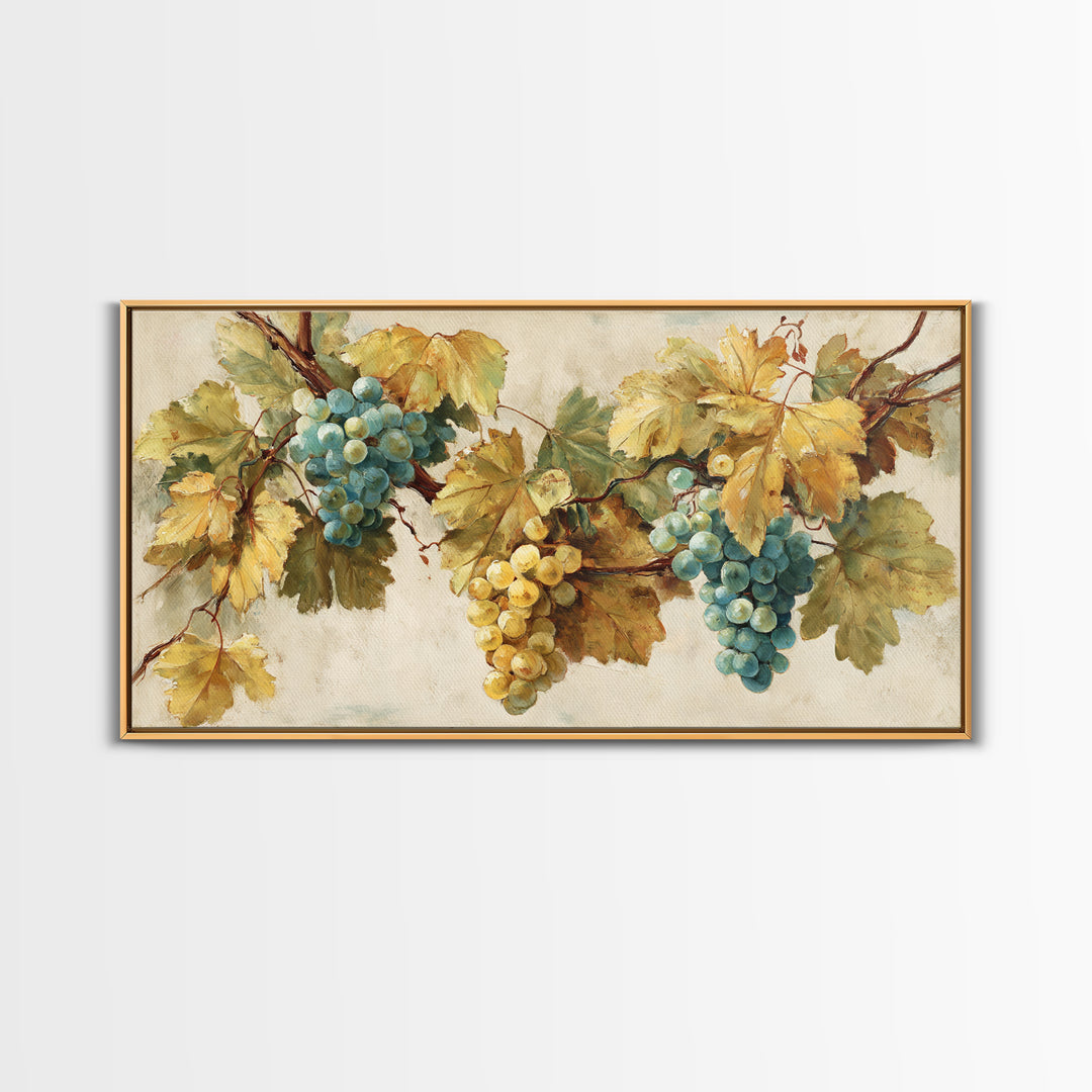 Wine Grapevine Botanical Study Framed Canvas Print, Restaurant Art, Bedroom Wall Art, Restaurant Decor, Watercolor Art, Bistro, RES-2x1-59