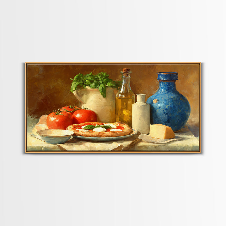 Pizzeria Tomato Basil and Mozzarella Still Life Canvas Print, Restaurant Art, Minimalist Decor, Restaurant Decor, Bistro, RES-2x1-6