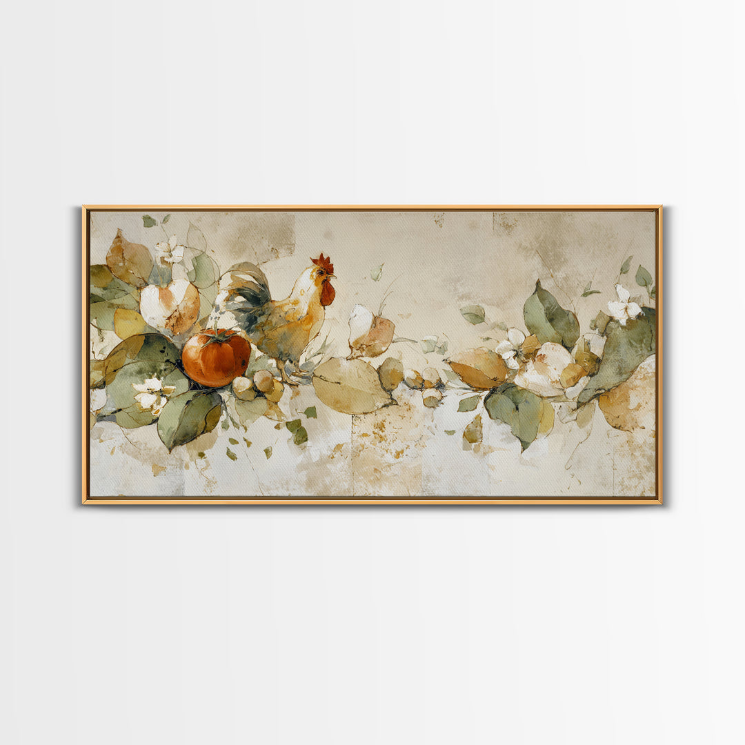 Rooster and Herbs for Farmhouse Restaurant Mood Canvas Print, Restaurant Art, Large Wall Art, Restaurant Decor, Bistro, RES-2x1-64