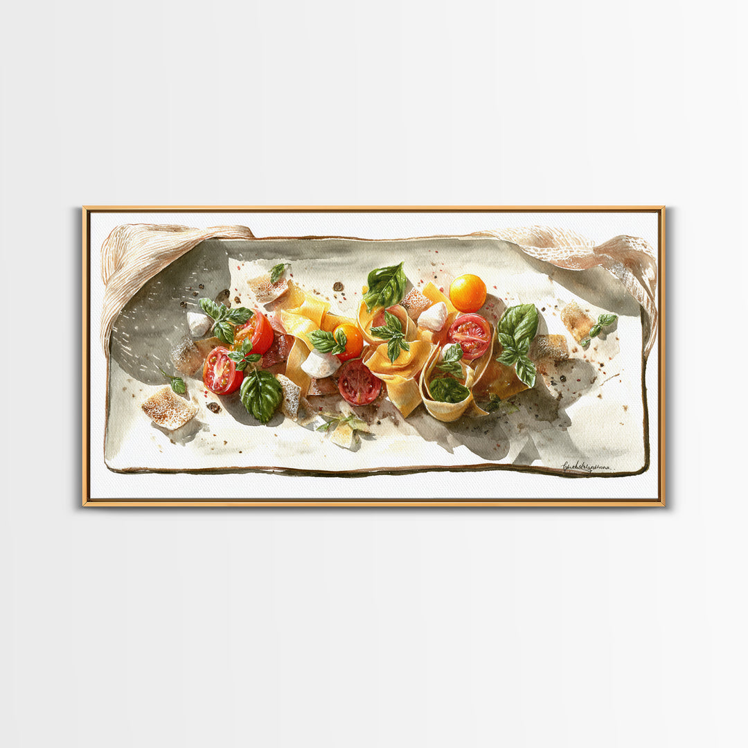 Fresh Pasta with Tomatoes and Basil Canvas Print, Restaurant Art, Large Wall Art, Restaurant Decor, Fine Art, Bistro, RES-2x1-70